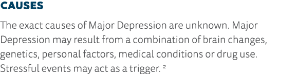 Causes The exact causes of Major Depression are unknown  Major Depression may result from a combination of brain chan   